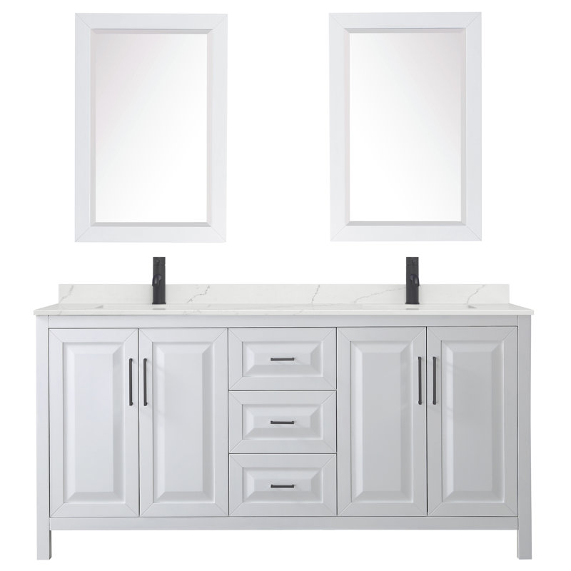 Daria 72'' W Vanity, Matte Black, White, White Quartz