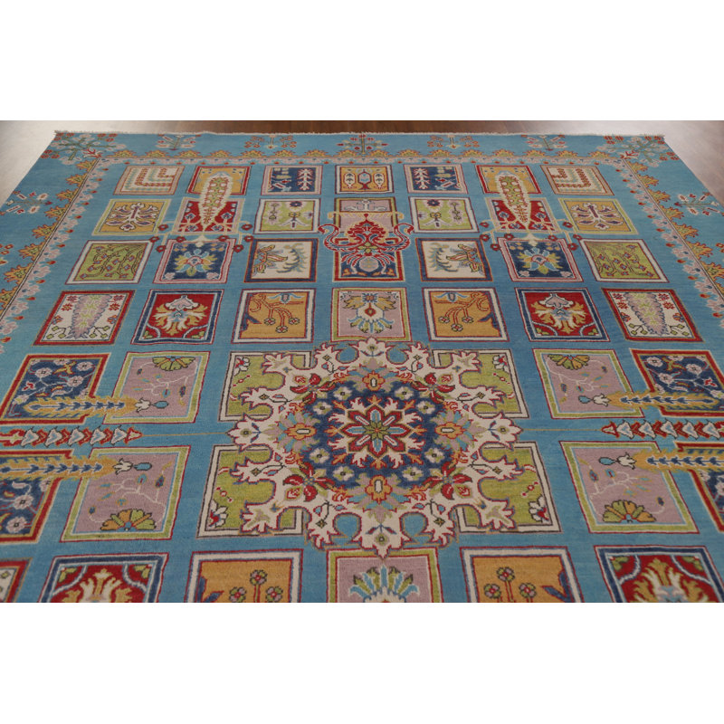 Tapis unique en laine noué à la main 8 pi 4 po x 11 pi 7 po nouvel âge en bleu / brun / rouge