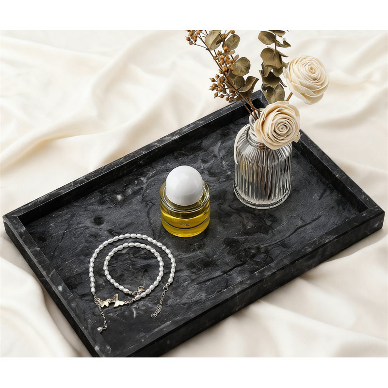 Marble Tray For Bathroom Vanity, Kitchen, And Desktop, Genuine Marble Stone Organizer For Jewelry, Cosmetics, Candles, Perfume, And Home Decor