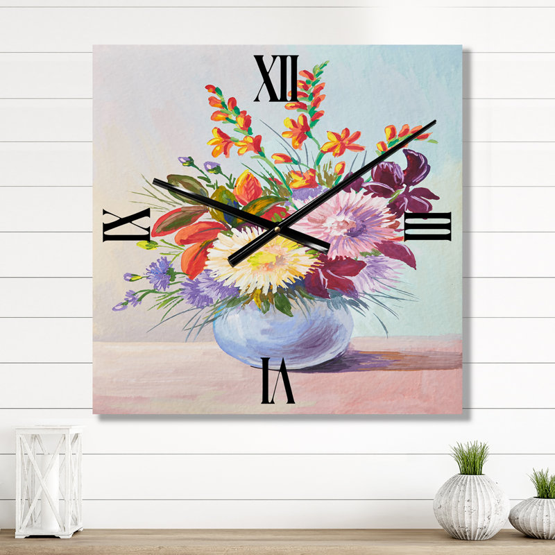 Nature morte avec des asters sur des fleurs blanches dans un vase - Horloge murale traditionnelle, Moyen