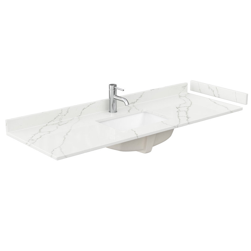 60'' W Single Vanity, Giotto Quartz, White, Satin Bronze