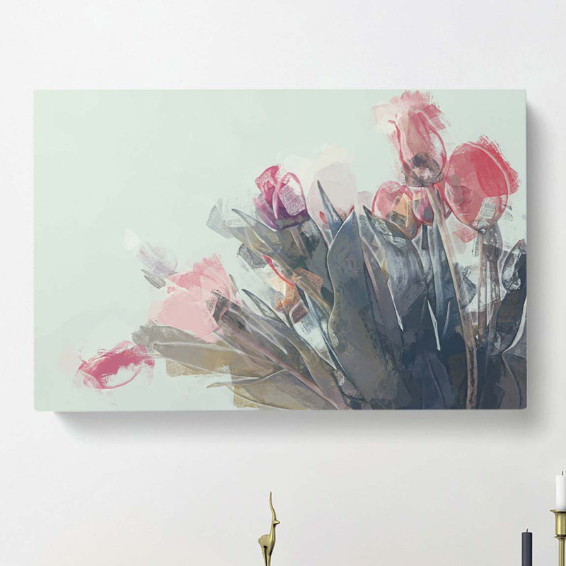 Bunch of Pink Tulips in Abstract - Wrapped Canvas, 60cm H x 91cm W x 3cm D