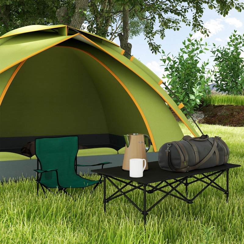 Table de camping pliante avec plateau à roulettes et sac de transport, noir