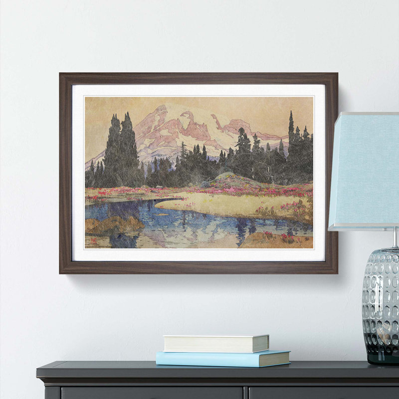 Mt. Rainer by Hiroshi Yoshida - Framed Print, 36cm H x 48cm W x 2cm D, Walnut Framed