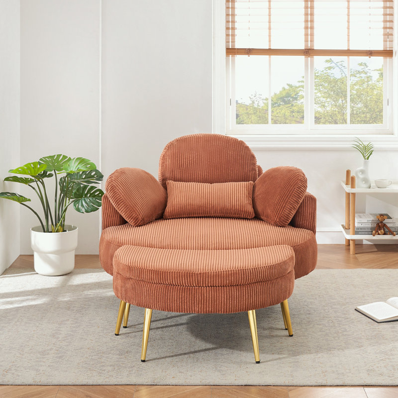 Fauteuils d'appoint en velours côtelé avec repose-pieds, Orange