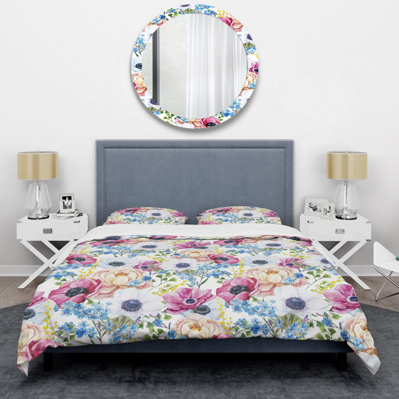Ensemble de housse de couette en microfibre rose / bleu / ivoire 3 pièces