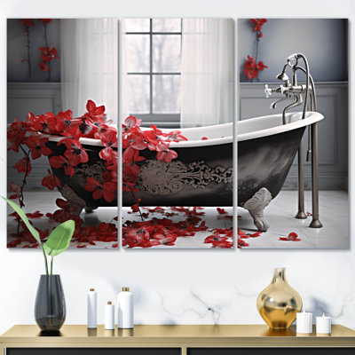 " Red Floral Bath I " 3 - Pieces