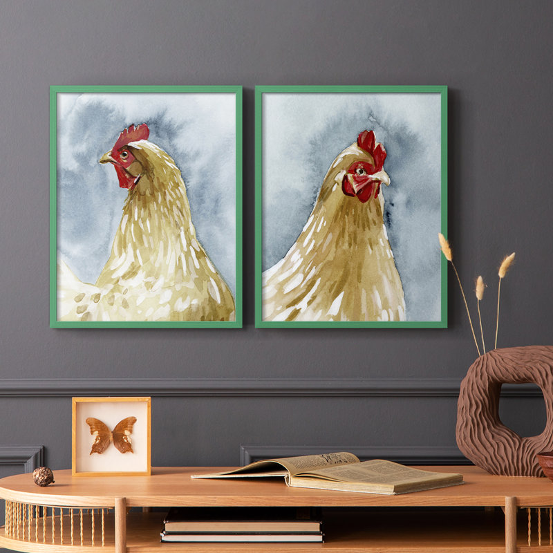 «Chicken Portrait I», reproduction encadrée de qualité supérieure - prête à être accrochée - aucun clou requis - aucun clou requis