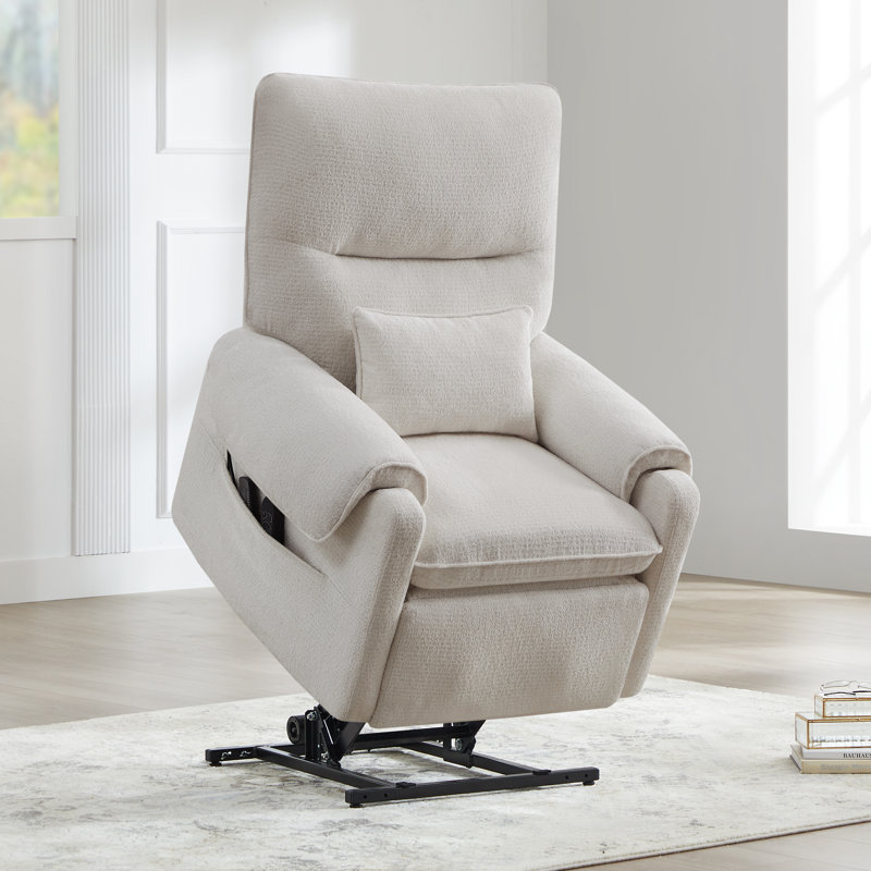 Fauteuil inclinable électrique avec chaleur et massage, 100 % polyester crème