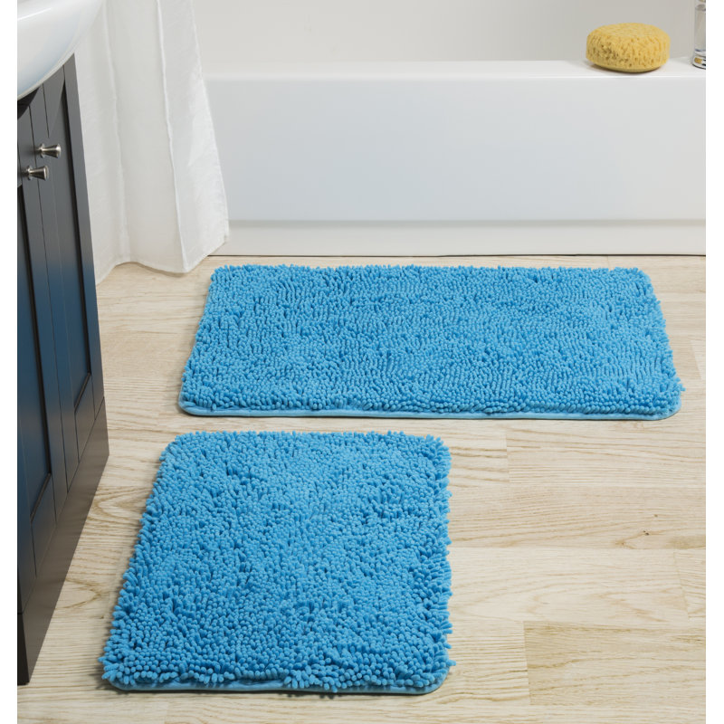 Plymouth Home 2 Piece Bathroom Rug Set - 32x21 Inch and 24x17 Inch Memory Foam Bath Mats with Chenille Shag Top for Stylish Bathroom Decor - Machine Washable Bath Rugs 