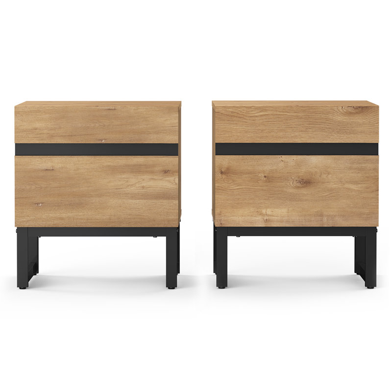 Table de bout moderne 2 pièces avec 2 tiroirs Aadam, Chêne