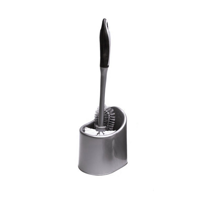 Brosse de cuvette de toilette avec porte-panier et brosse sous la jante, Gris