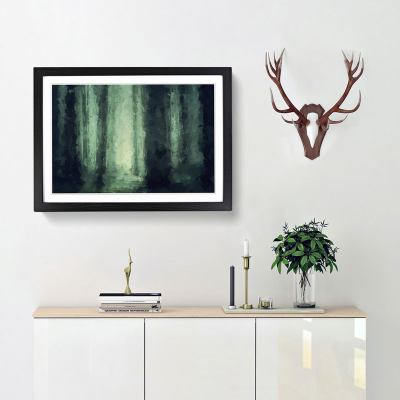 Green Misty Forest in Abstract - Framed Print, 48cm H x 65cm W x 2cm D, Black Framed