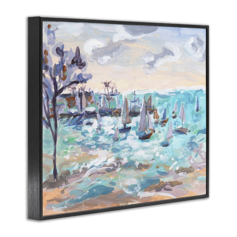 Voilier flotte par Shore, estampe numérique de Melissa Wang, Giclée encadrée noir minuit, H 11 po x l 14 po