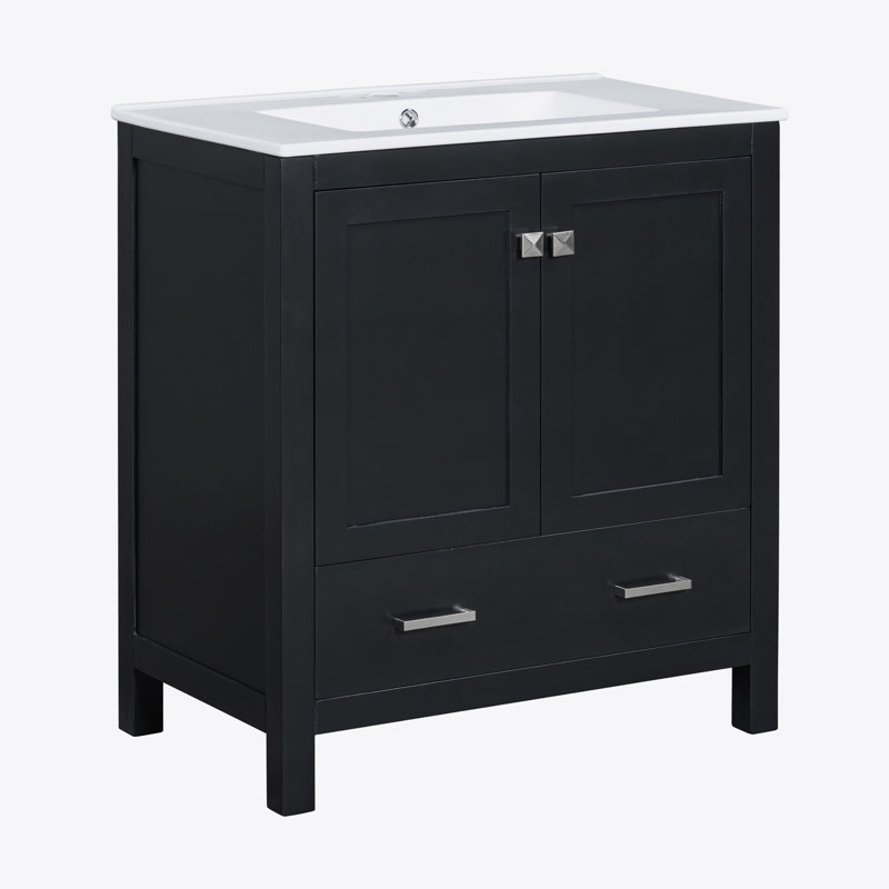 Meuble-lavabo noir 30 po avec lavabo simple et armoire encastrée Combo