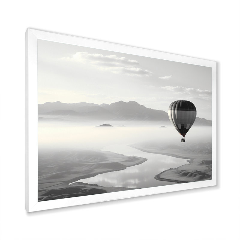 Montgolfière grise sur fond monochrome, Cadre photo blanc, H 16 po x l 32 po x P 1 po