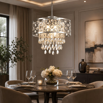 Jolie 5-Light Dimmable Metal Drum Chandelier with Crystal Accents