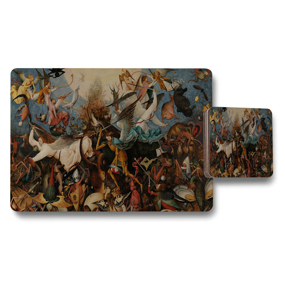 Placemat And Coaster Set Featuring Dramatic Fantasy Battle Artwork