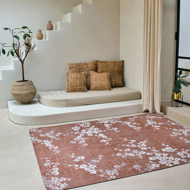 Rectangle Abstract Jacquard Indoor / Outdoor Washable Area Rug, Pink, Rectangle 170 x 235 cm