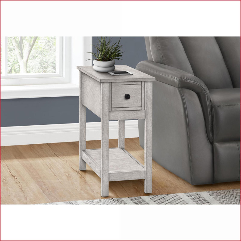 Table basse en placage gris lavé peu encombrant - table d'appoint étroite à 2 niveaux avec plateau facile à nettoyer Rangement