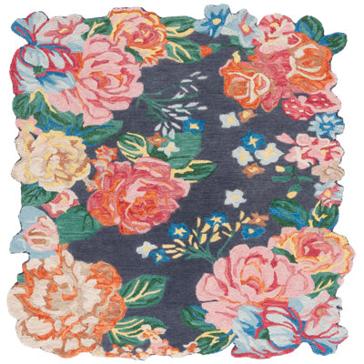 Jardin Hand Tufted Wool/Cotton Floral Rug in Pink/Navy
