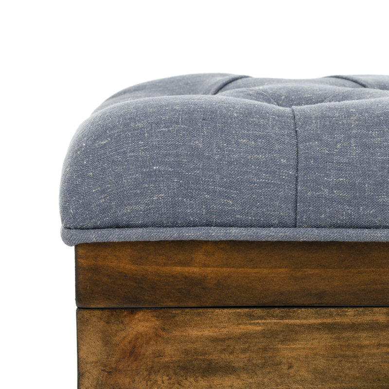 Raihaan Upholstered Ottoman, Navy , Rustic Brown/Black