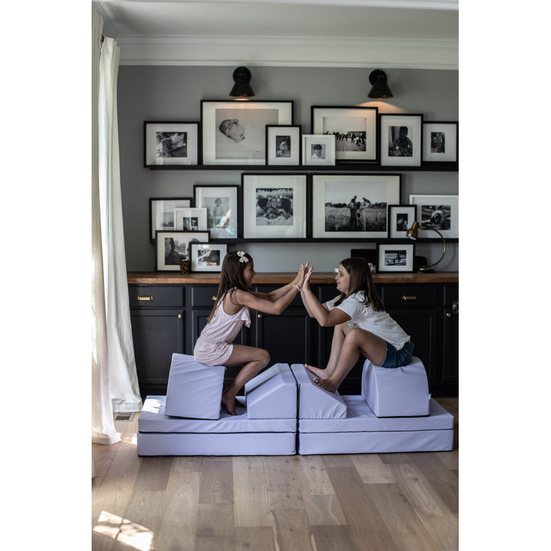 Blocksy + Play Couch in Camel Colored Enhanced Fabric Built for Active and Imaginative Play, 19"Hx70"Wx25"D