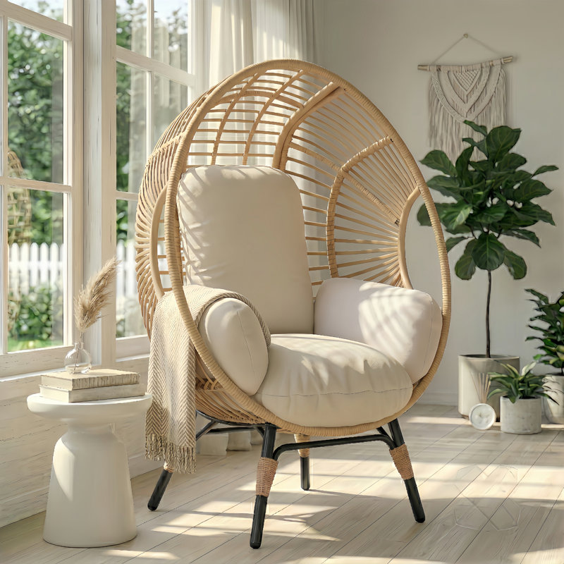 Balancelle en osier clair pour 1 personne avec balcon beige, Beige /Brun clair