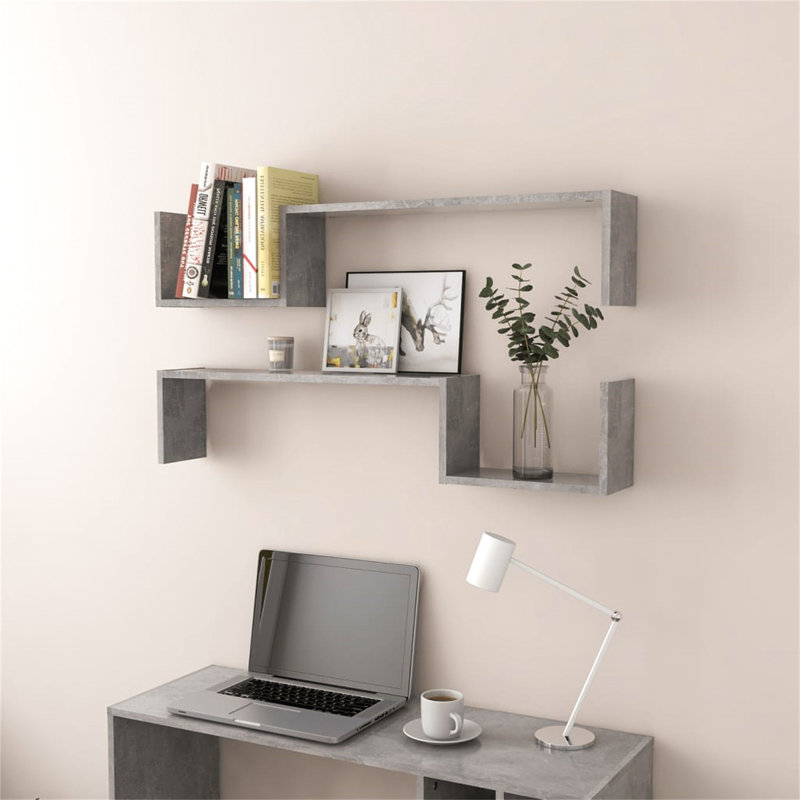 Lajae 2 Piece Floating Shelf, Grey