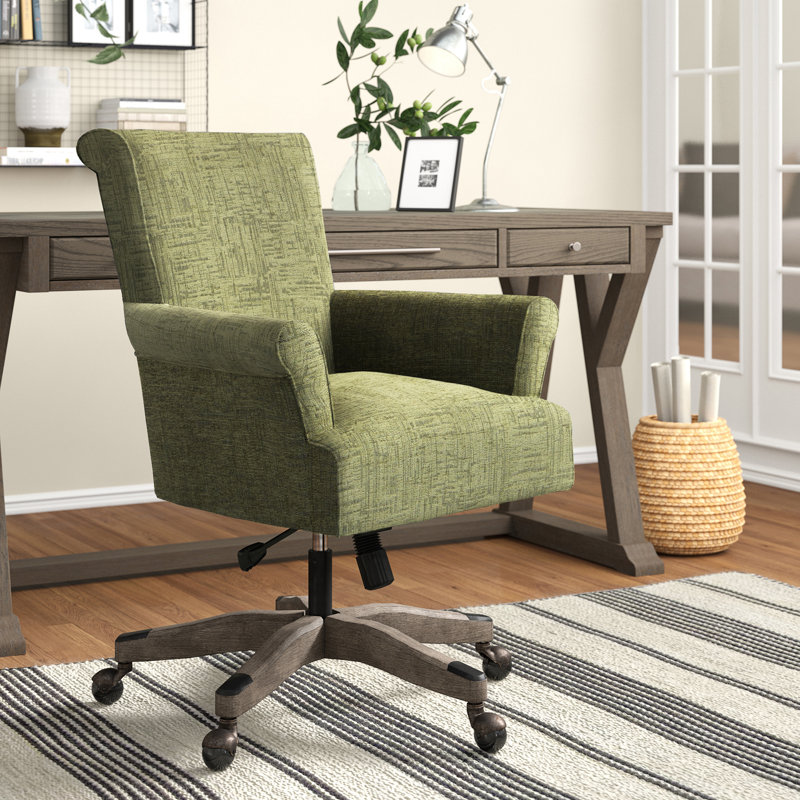 Olive Green High Back Swivel Office Armchair with Wood Base