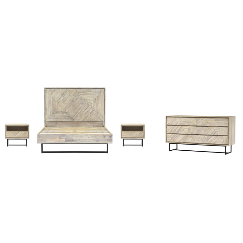 Ensemble de chambre à coucher 4 pièces Breshay en bois d'acacia naturel, Grand