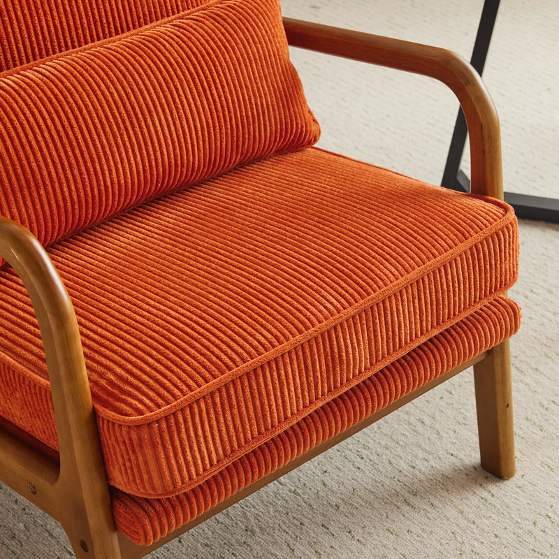 Lemley Solid Wood Upholstered Armchairs , Orange Corduroy