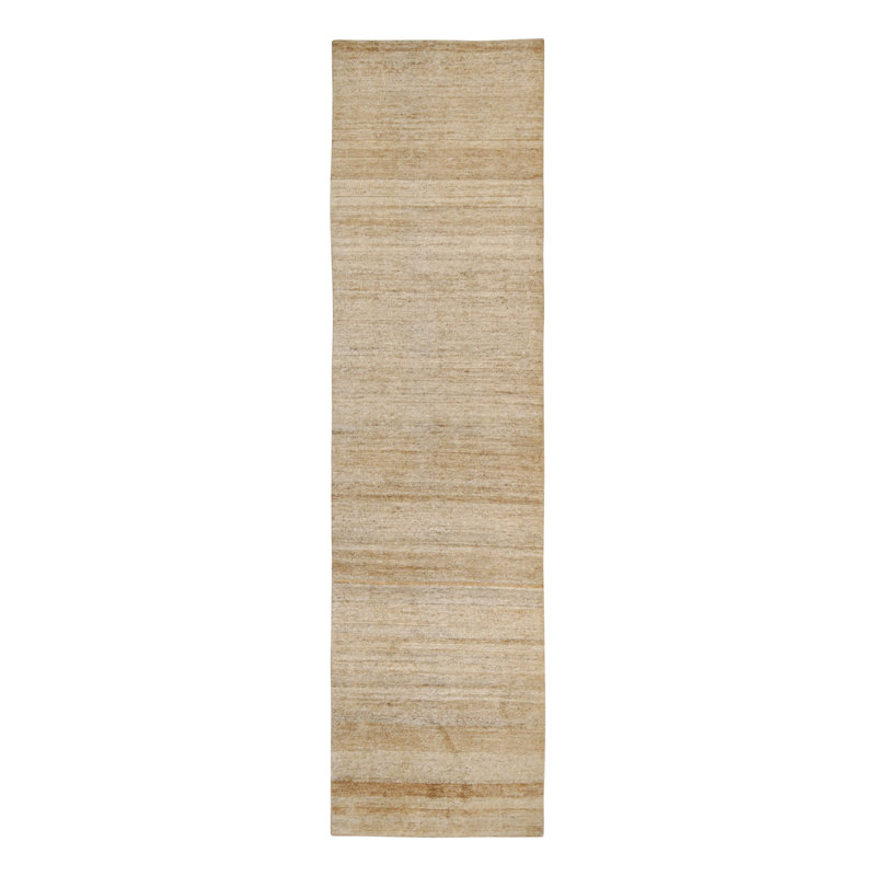 Textural Hand Knotted Wool Striped Area Rug, Runner 3' x 12'