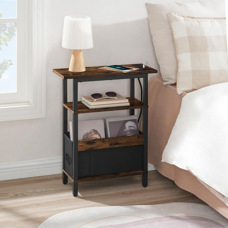 Side Table with Storage, Black, Rustic Brown