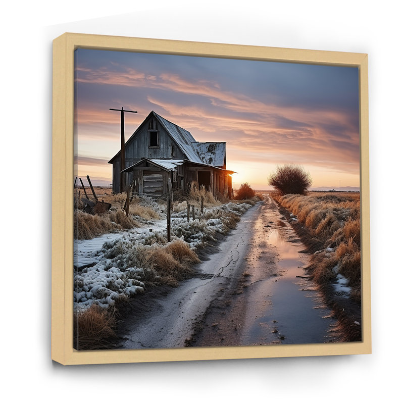 Barns Winter Scenery sur toile, H 30 po x l 30 po x P 1 po, Cadre naturel flottant