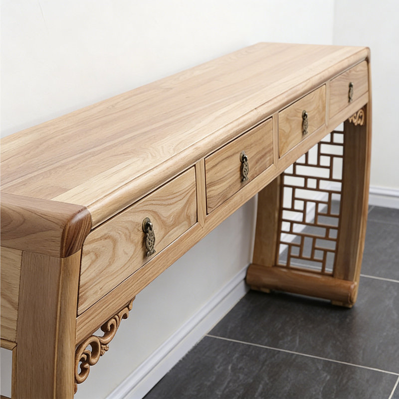Console en bois d'orme massif avec tiroirs, H 33,07 po x l 64,17 po x P 14,17 po, Bois naturel