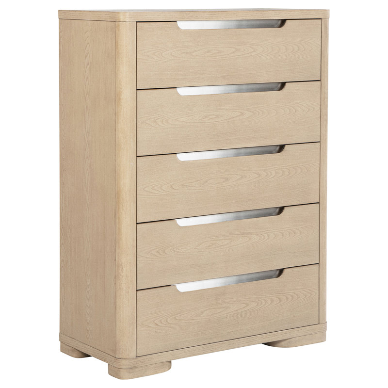 Commode de chambre à coucher à 5 tiroirs en orme clair Mirador (comprend la commode seulement et non le miroir)