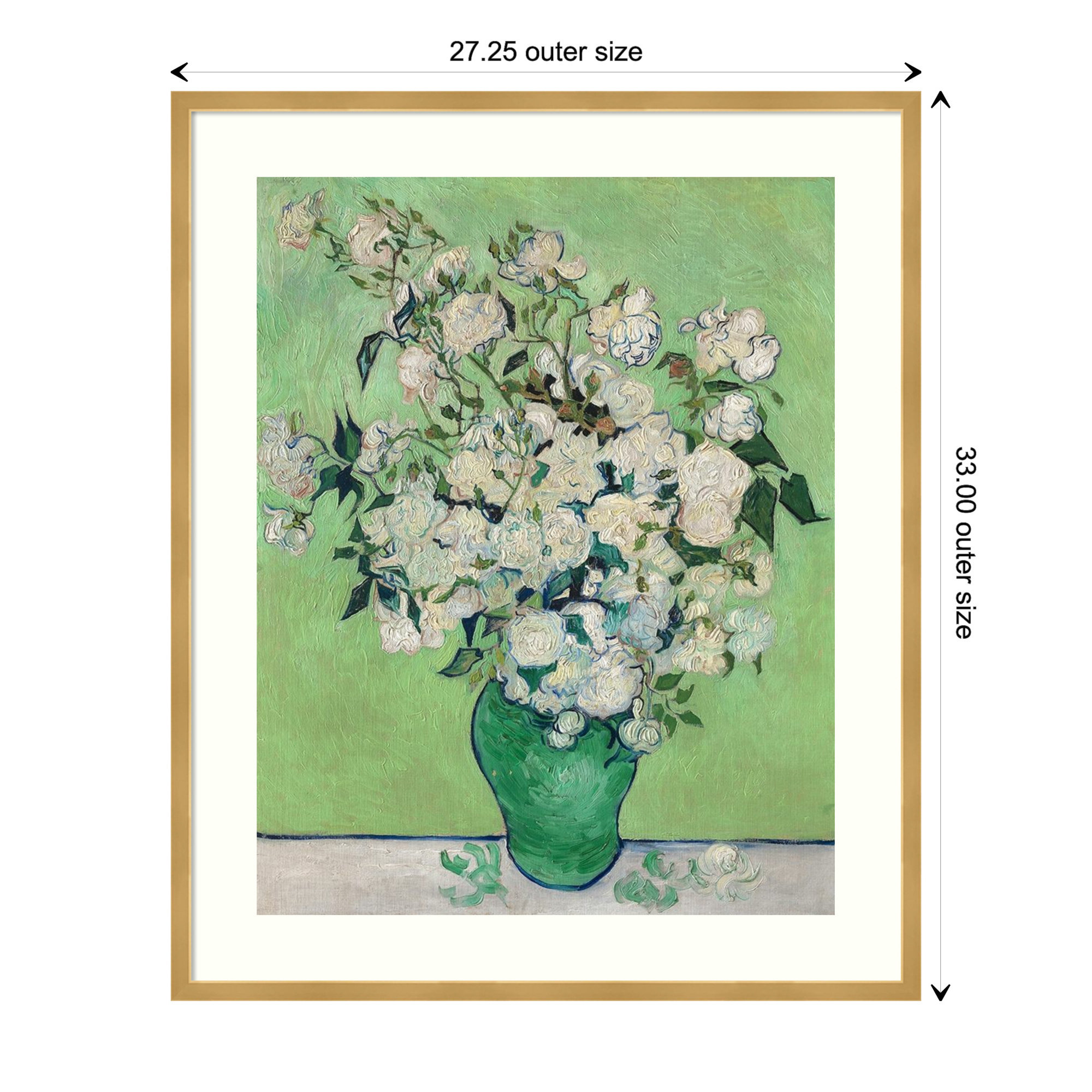 Roses by Vincent Van Gogh, Gold, 33.07" H x 27.32" W x 0.88" D