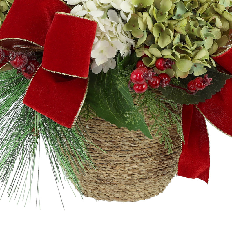 Hydrangea and Berry Holiday Floral with Festive Bows