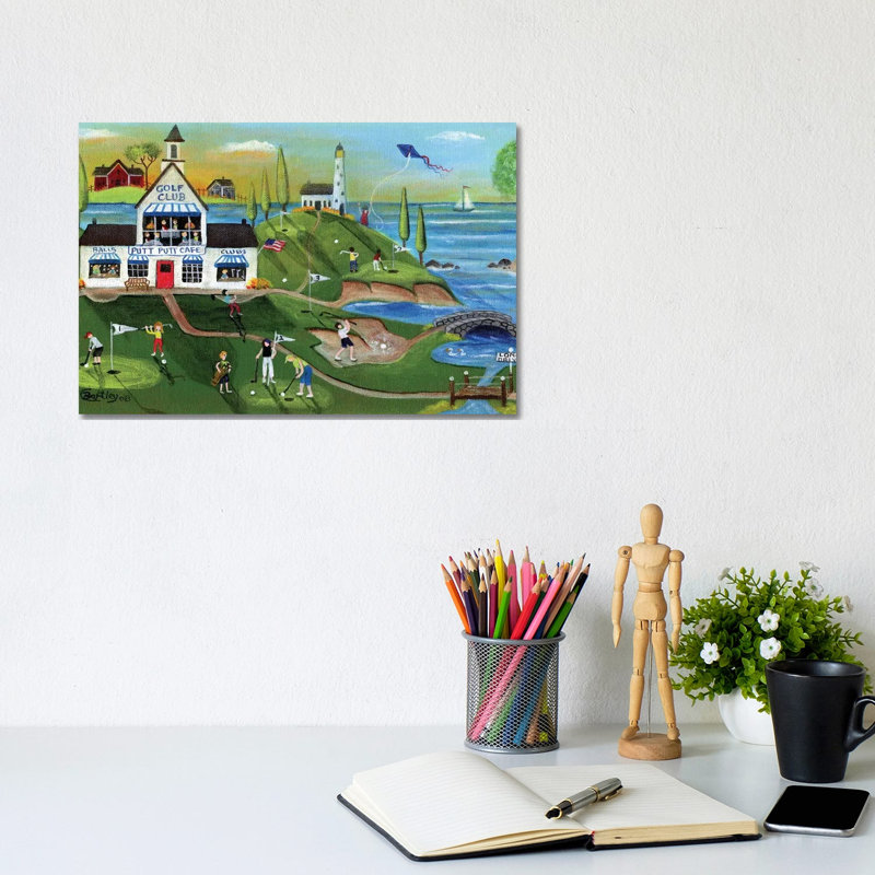 Golf Club Folk Art by Cheryl Bartley - Print on Canvas, 20.32 cm H x 30.48 cm W, Wrapped Canvas