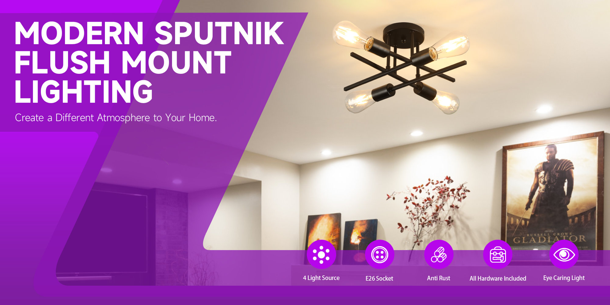 Modern Sputnik Flush Mount Chandelier