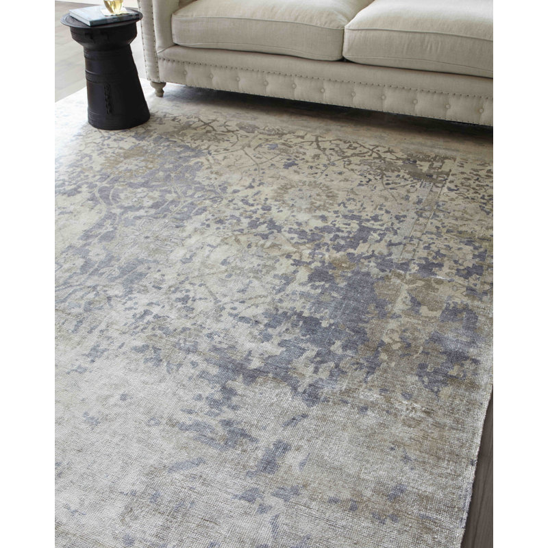 Antique Weave Bamboo Oriental Area Rug in Silver, Rectangle 8' x 10'