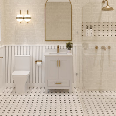 Meuble-lavabo simple 24 po avec plateau en quartz blanc Rooh