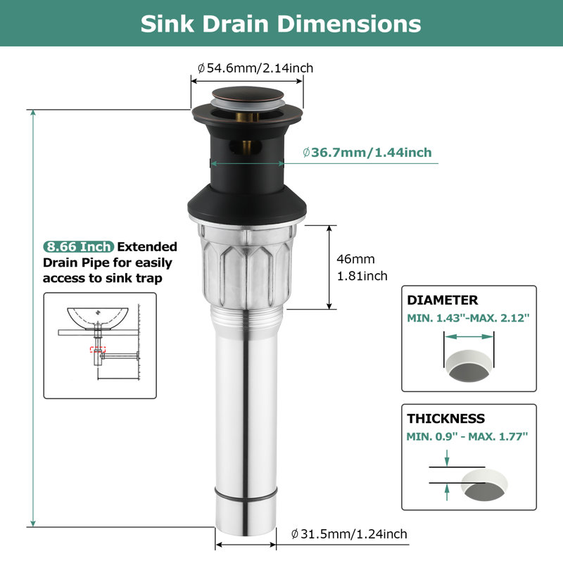 Drain escamotable de lavabo de salle de bain avec trop-plein, Bronze huilé