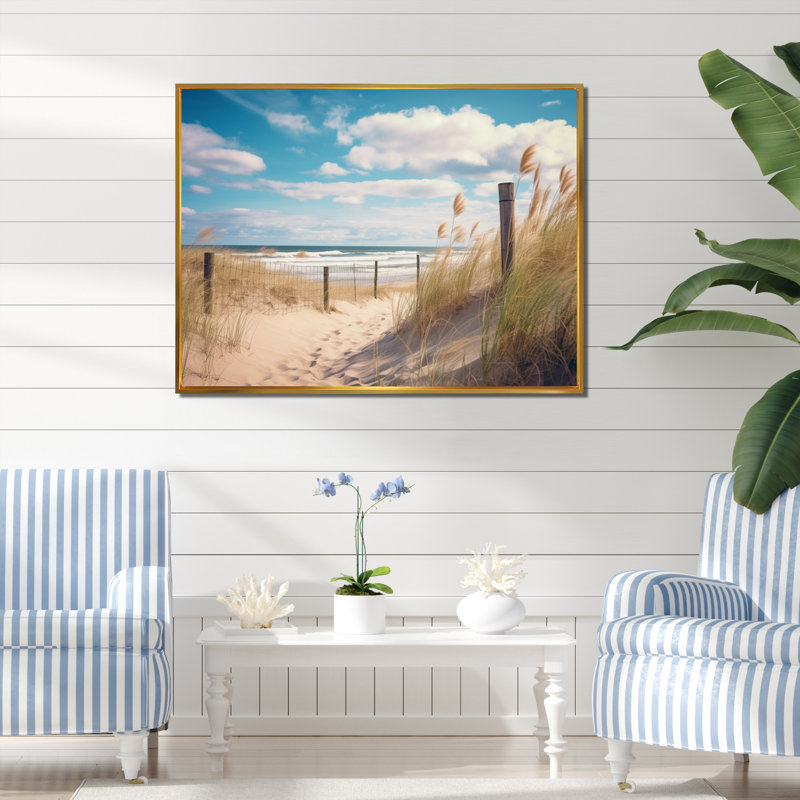 Tranquility Path To Dune Beach II, reproduction d'art sur toile, Cadre flottant doré, H 12 po x l 20 po x P 1 po