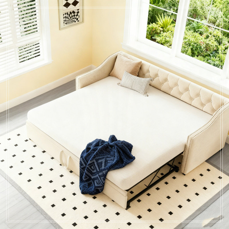 Lit de jour rembourré avec couchette Pop Up, Beige