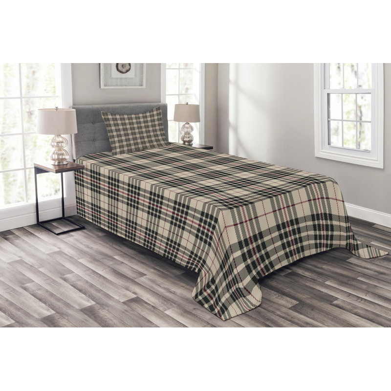 Abstract Farmhouse / Country Polyester Plaid Coverlet, Twin Coverlet + 1 Sham