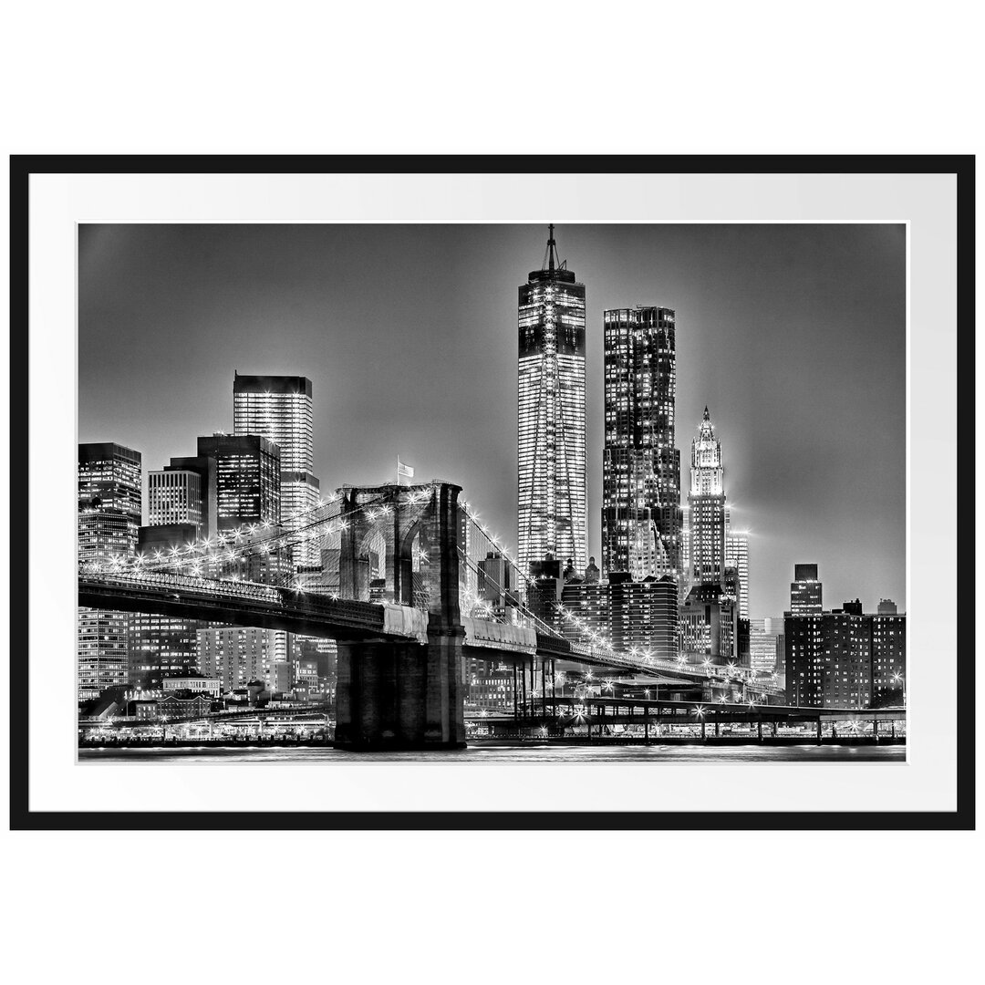 Gerahmtes Poster New York City, Skyline bei Nacht