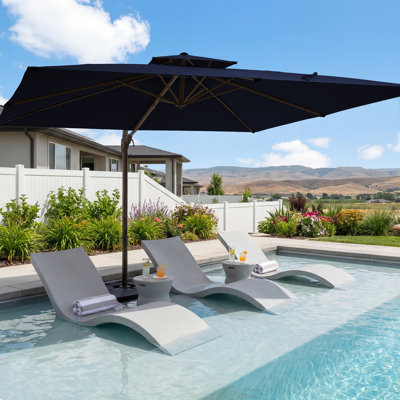11 pi. X 11 pi Parasol de patio carré en porte-à-faux en acier avec rotation et inclinaison - Grand parasol extérieur décalé