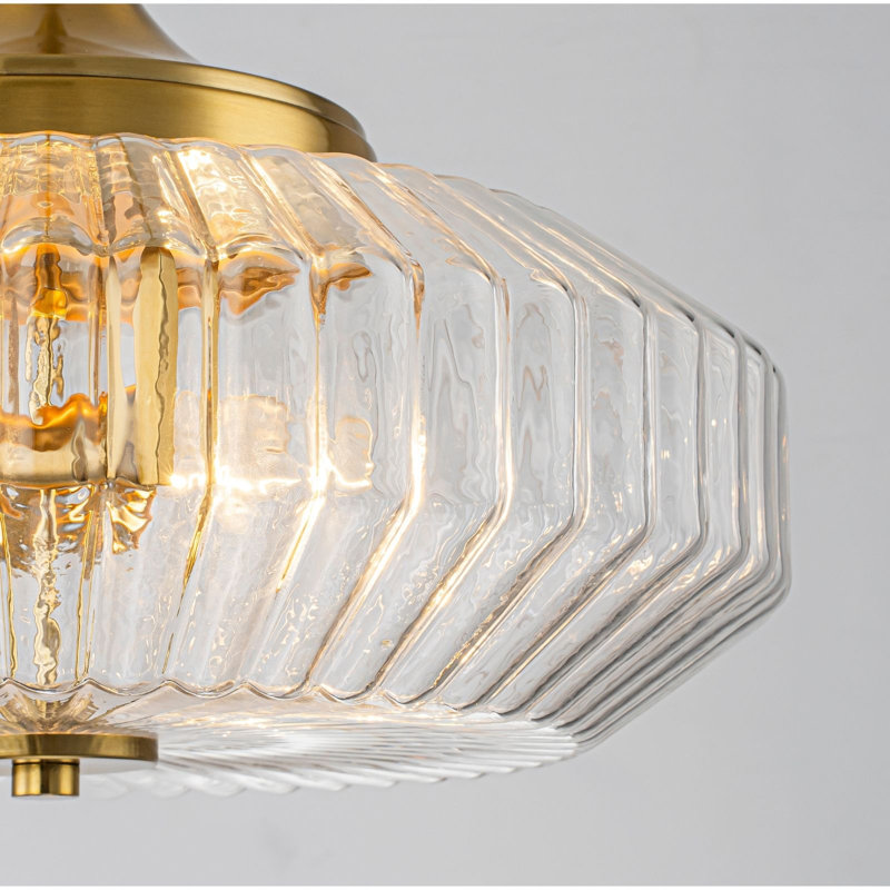 Luminaire suspendu en verre cannelé 2 lumières et semi-encastré, Laiton